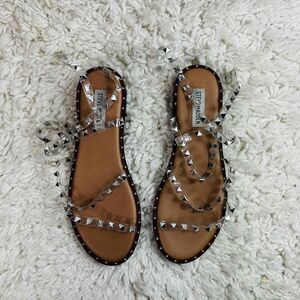 Steve Madden Womens Casual Sandals Studded Ankle Strap Brown Size US 8
